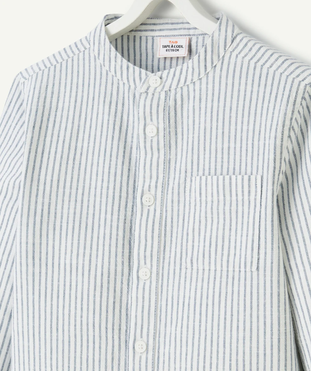 CHEMISE BLANCHE RAYÉE COL MAO GARÇON EN COTON