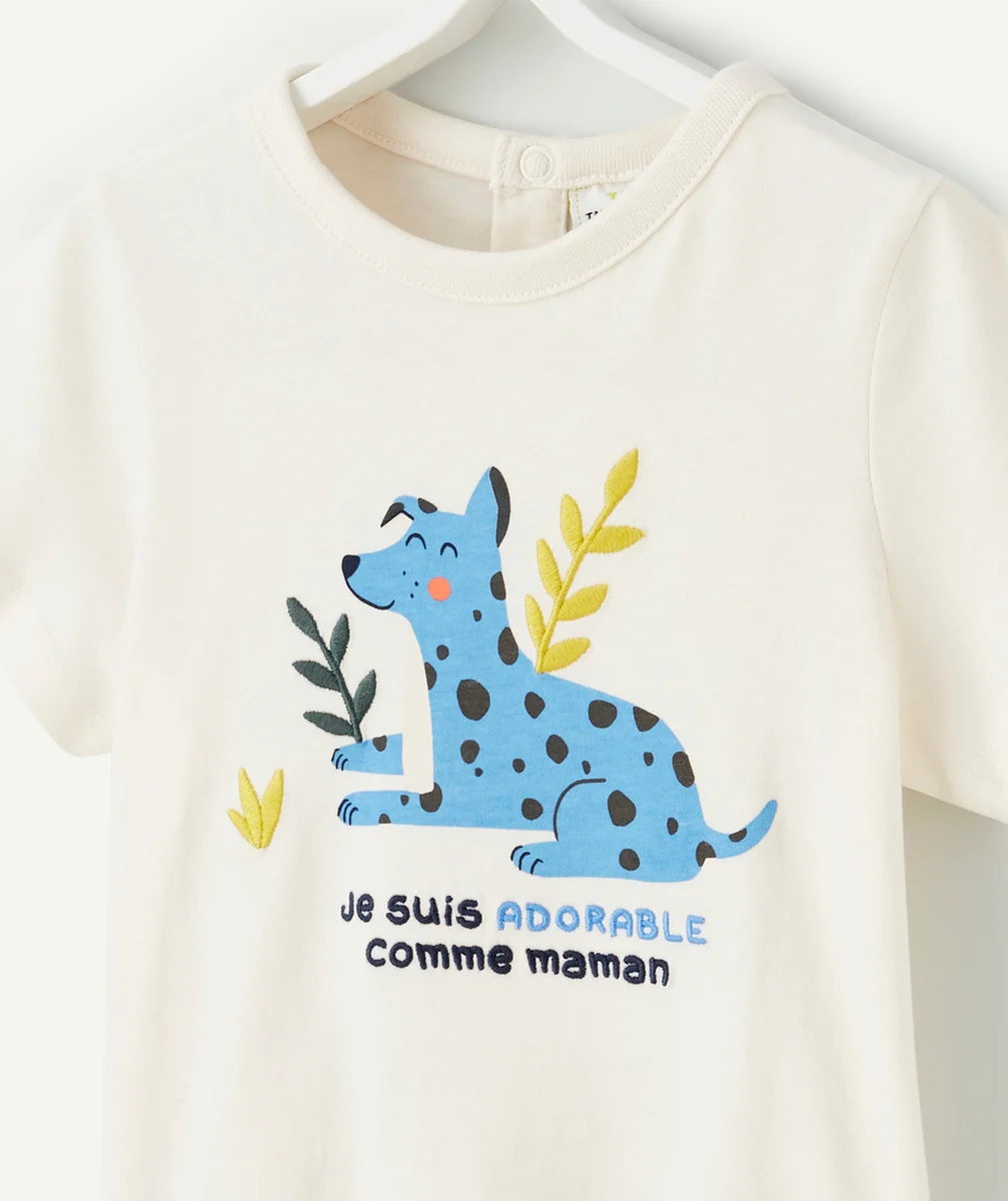 T-SHIRT BÉBÉ GARÇON EN COTON BIO AVEC CHIEN BLEU