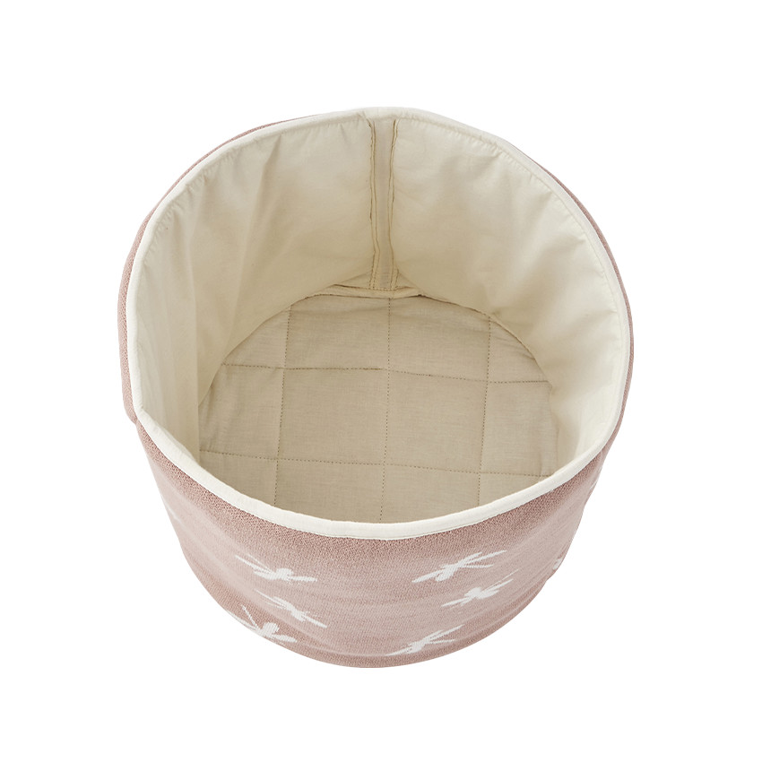 Panier de rangement en coton bio libellules rose poudré