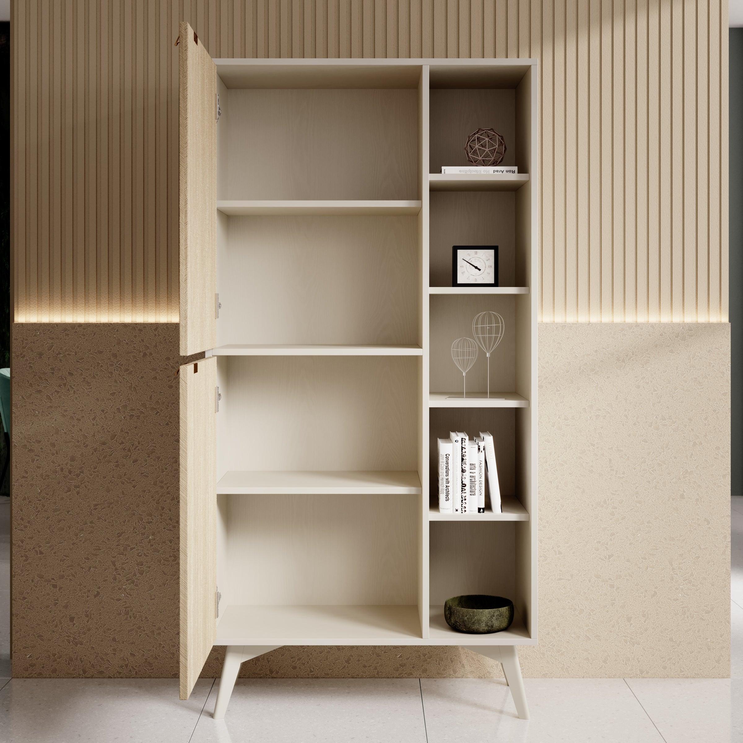 Essence - Boekenkast - Beige/Licht eiken - 80x38x160 cm
