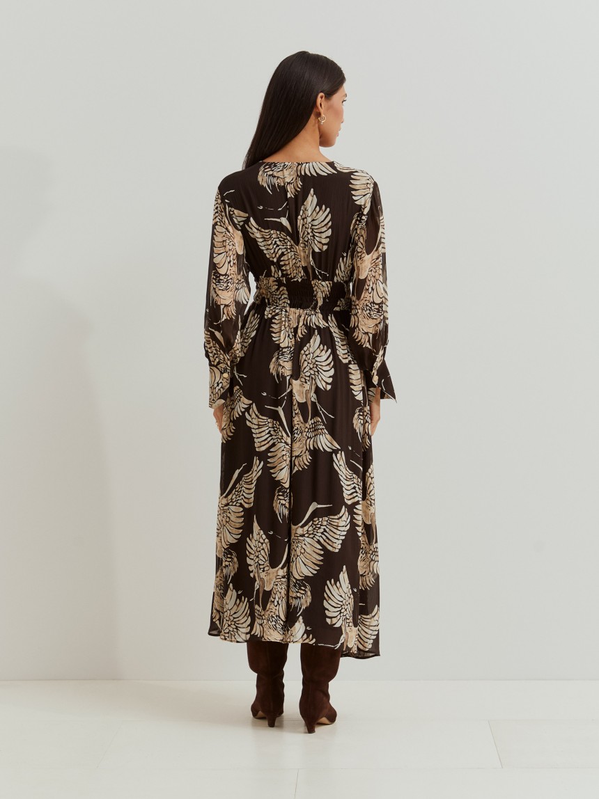 Vestido Comprido Estampado com Decote em V