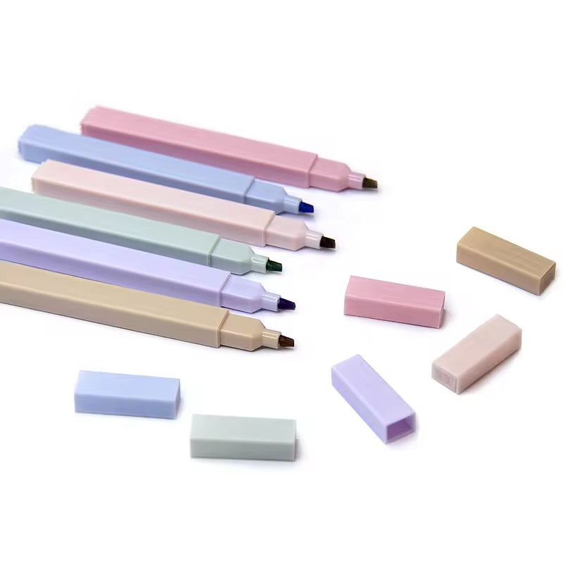 (6er Set) 3.5mm Leuchtstift Highlighter Text Marker Pastell Filzstift mit Keilspitze - Grün / Rosa