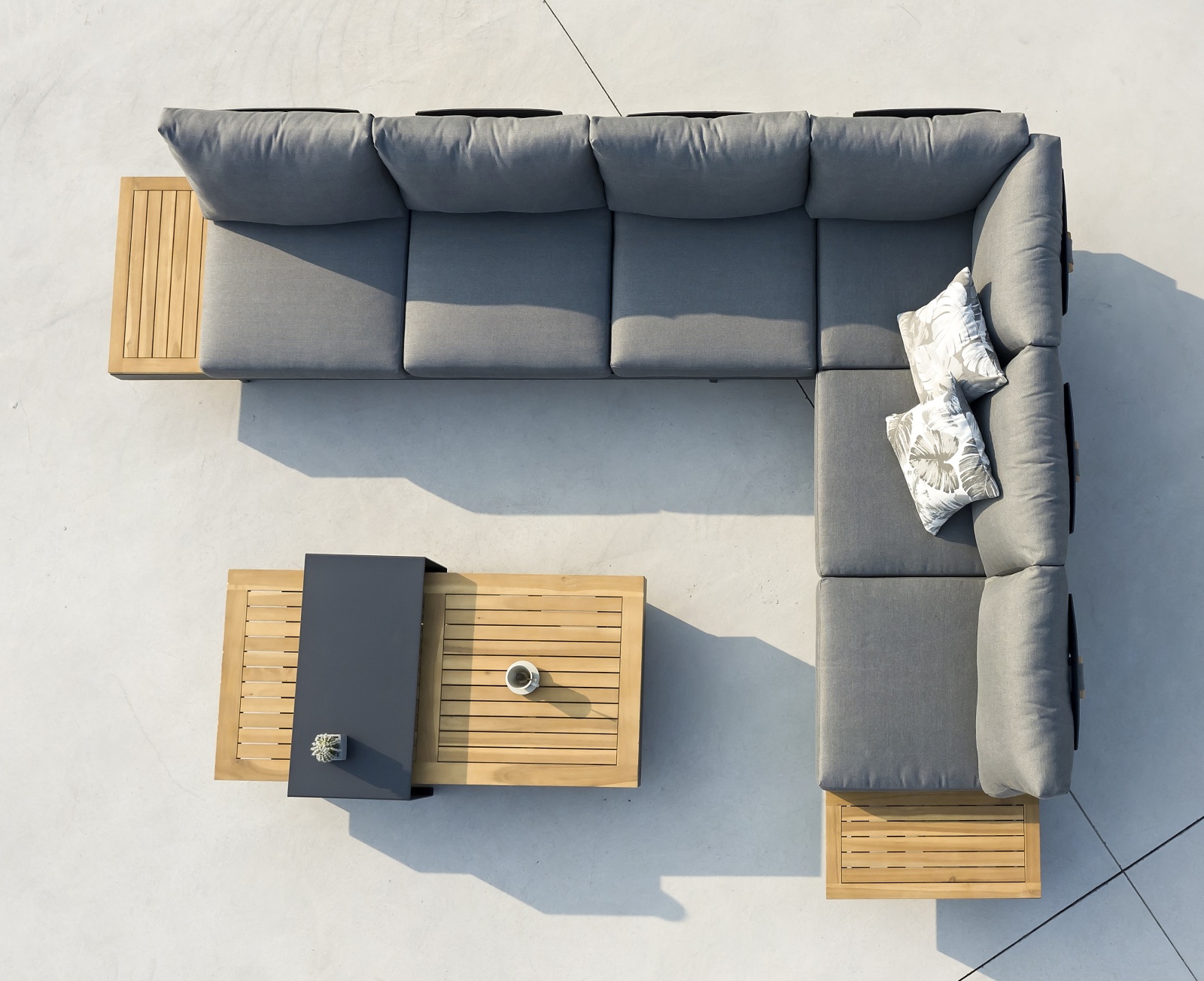 4-teilige Garten-Lounge - anthrazit-teak - Akazie massiv - variable Rückenlehnen