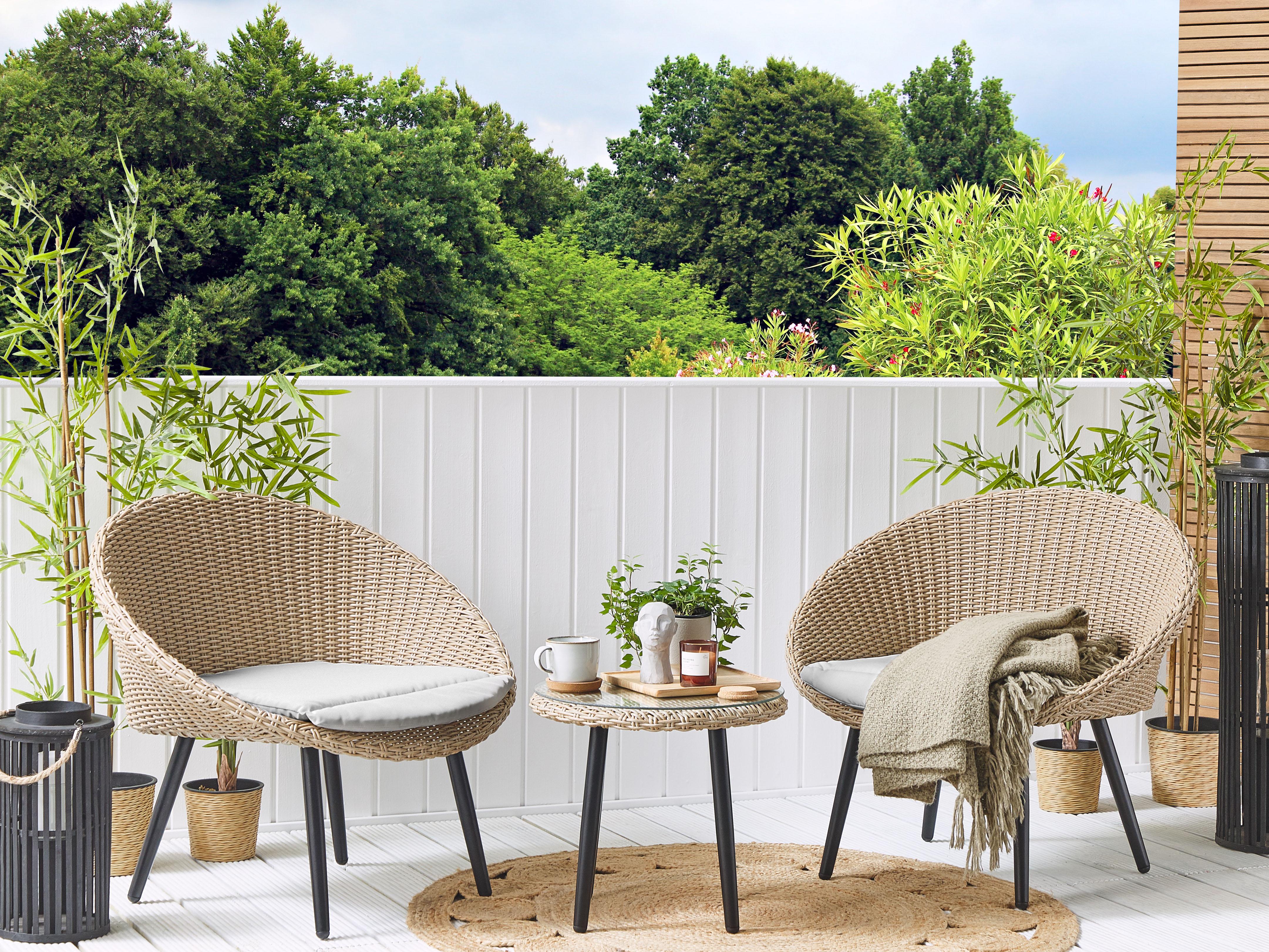 Bistroset met kussens ORTIGIA PE rotan Beige Lichtbeige
