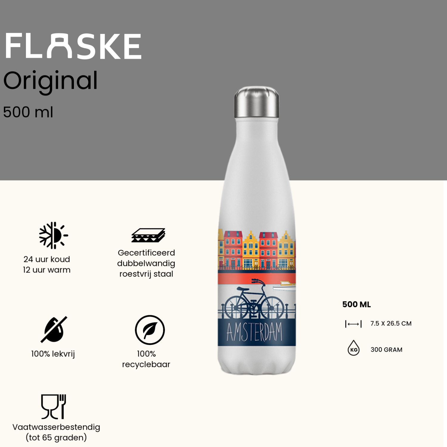 FLASKE 500 ml  RVS Drinkfles - Amsterdam Avenue
