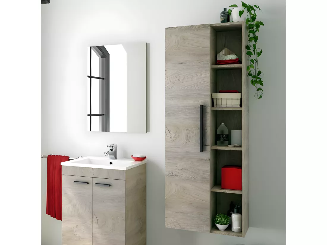 Colonne suspendue 1 porte 4 niches Chêne - BIGRA - L 51 x l 25 x H 135 cm