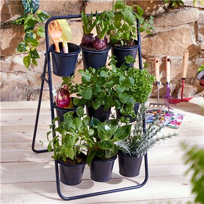 Support plantes 9 pots en métal