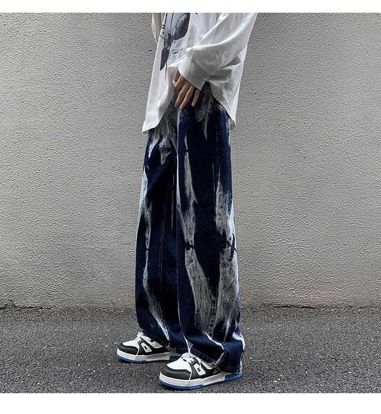 Cowpow - Mid Rise Tie Dye Washed Loose Fit Jeans
