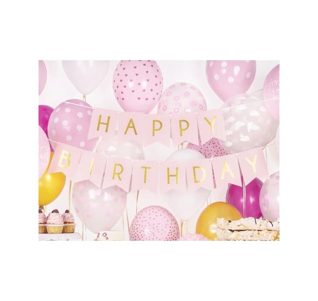 Banner tillykke med fødselsdagen, lys pink 15*175cm