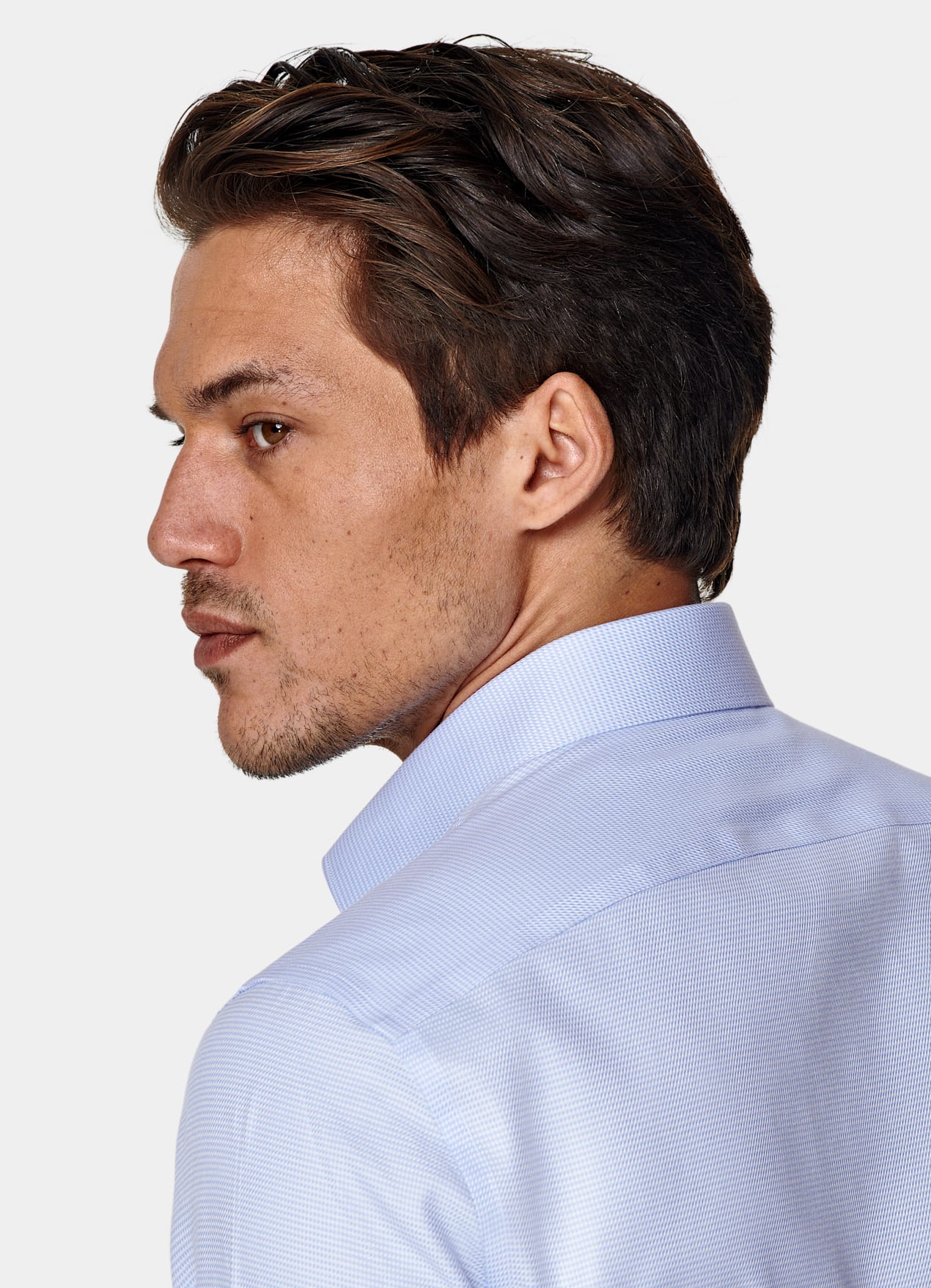 Chemise coupe ajustée en twill bleu clair pied-de-poule