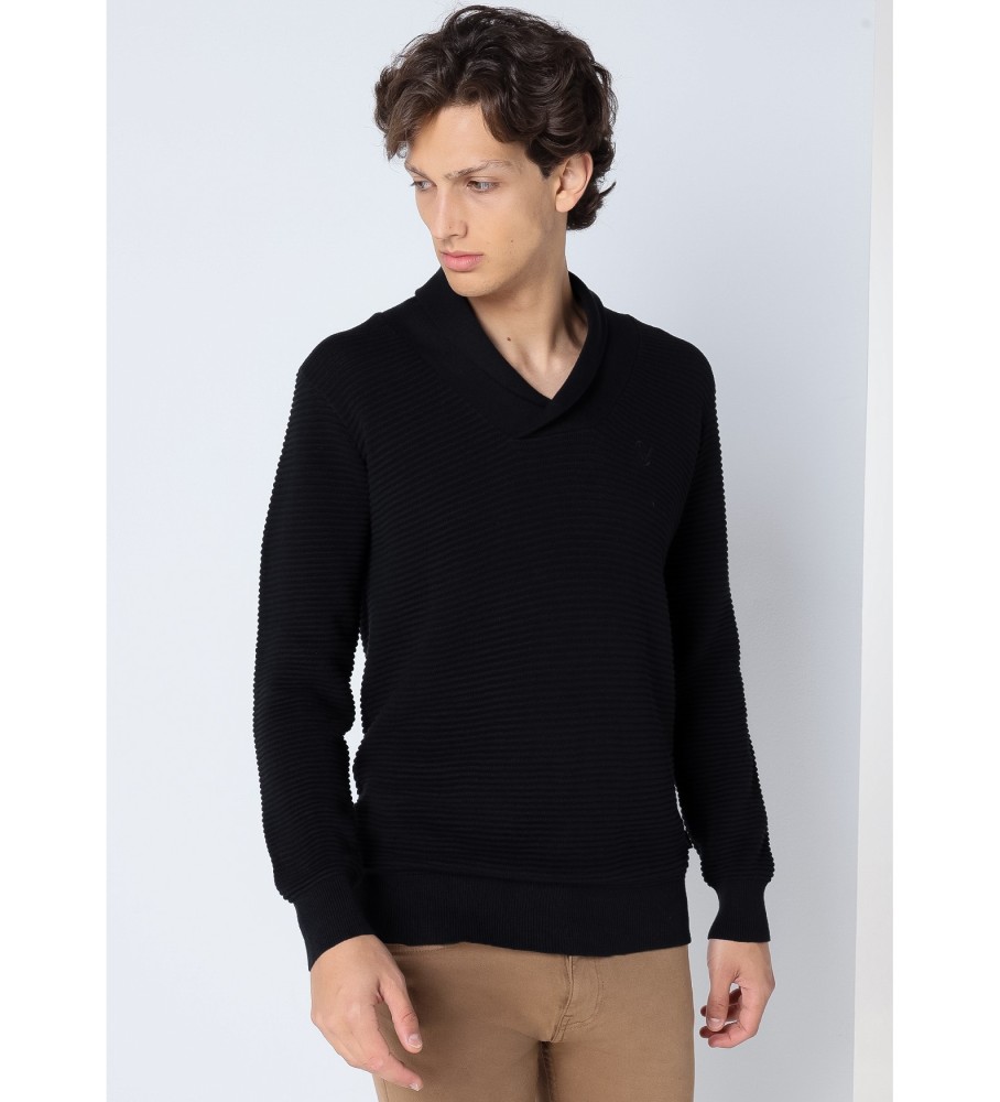 Camisa básica preta com gola cruzada Six Valves