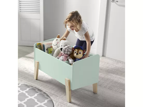 BODHI MINT - Lit 90x200cm avec Barrière + Chevet + Coffre + Etagères