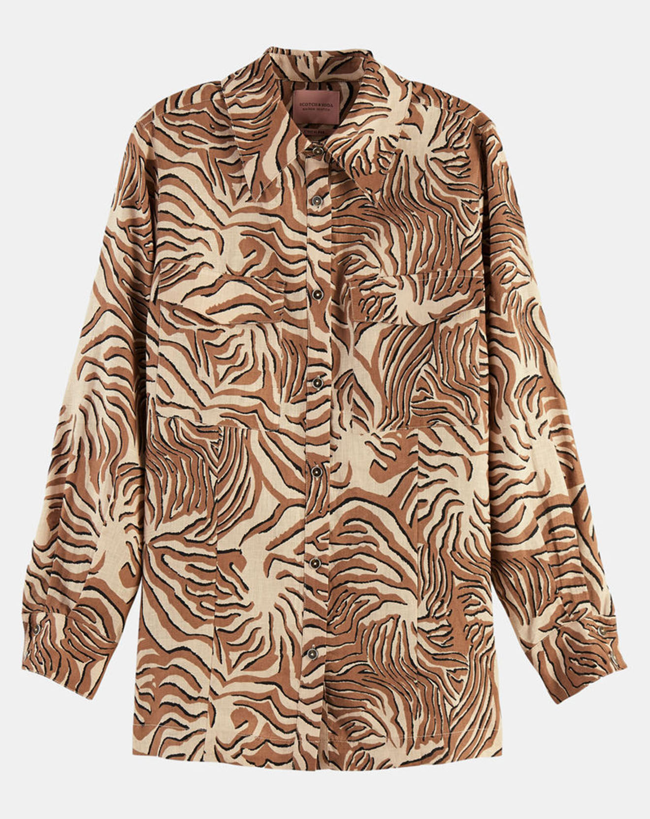 Scotch & Soda Chemise 100% Lin imprimée corail beige