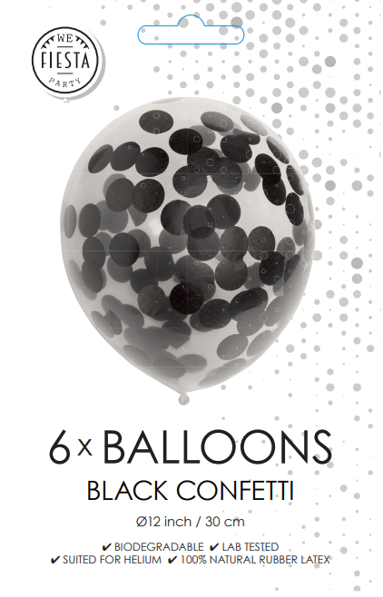 Confetti Ballonnen Zwart 30cm 6st
