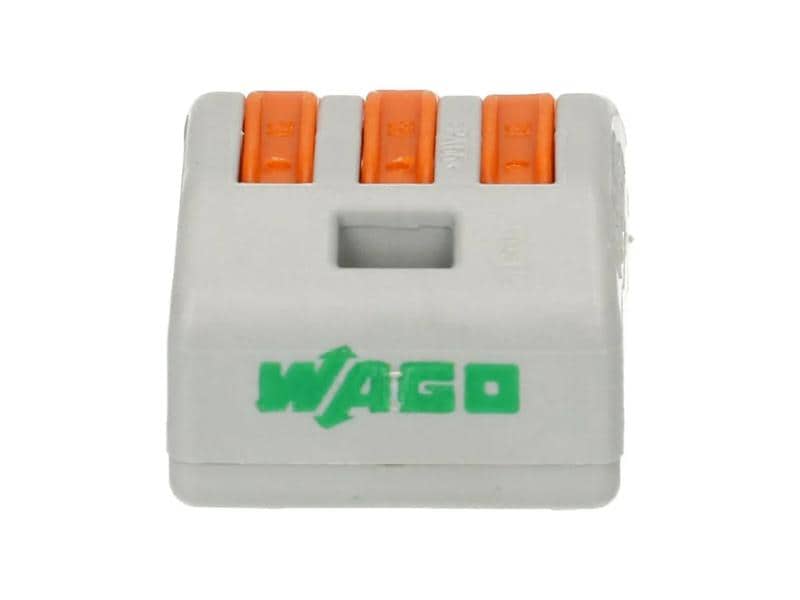 WAGO Verbindungsklemme Wago Klemme 3L 3-fach, 15 Stück 15er Packung Wago Klemmen für 0.14 - 4 mm² Kabelquerschnitt und max. 32 A