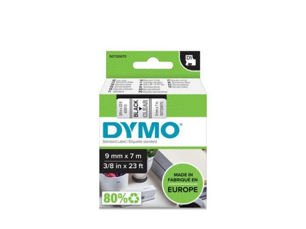 Tape Dymo D1 9Mm X 7M Sort/Klar