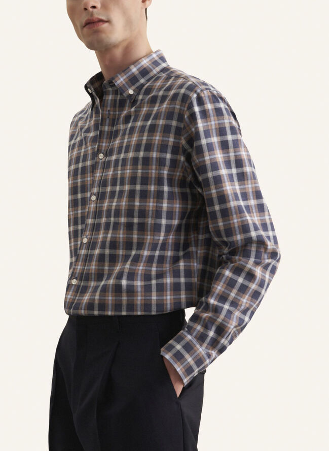 Seidensticker Flannel shirt Regular Long sleeve Button-Down-Collar Check Blue