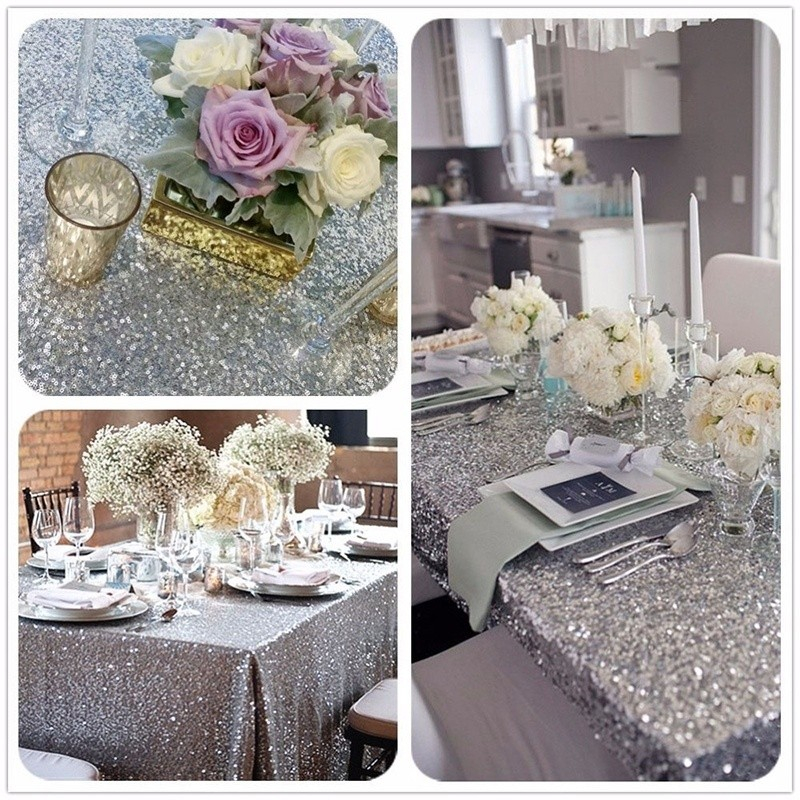 (120x150cm) Glitzer Tischdecke Party Dekoration Pailletten Tisch Tuch - Silber
