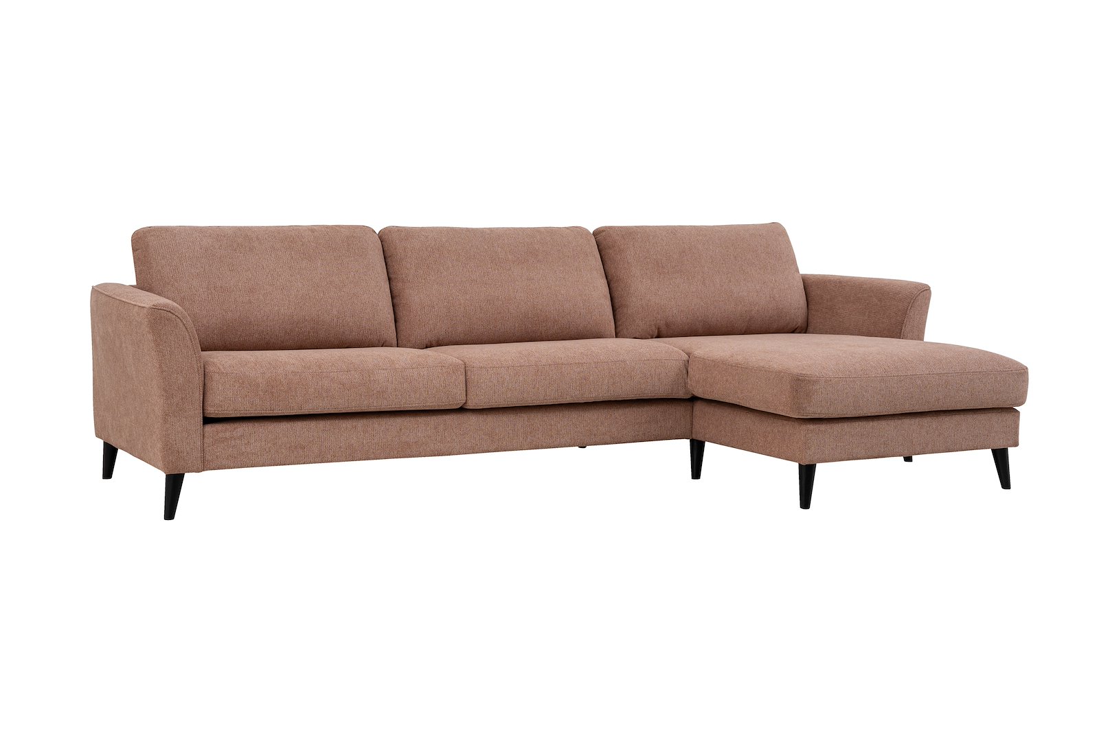 Nina sofa 3-seter med sjeselong høyre i tekstil Mito 94 Cinnamon med arm A og sorte ben 15138