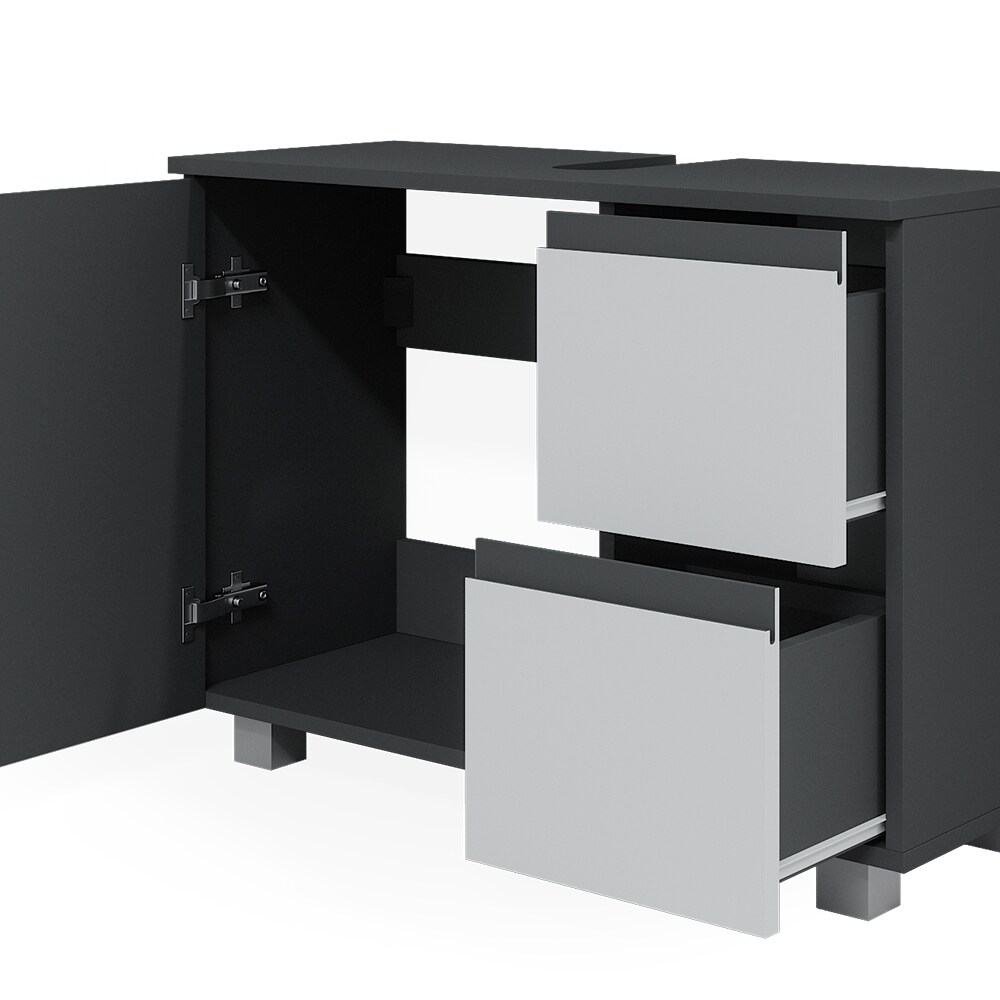 Vicco Waschtischunterschrank Waschbeckenunterschrank Badschrank J-shape Anthrazit Weiß modern 80x61cm Badezimmer Schrank Badmöbel Schranktür Schrankschublade Aufbewahrung