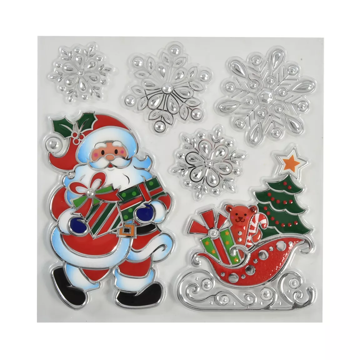 Stickers de Noël pour fenêtre Papa Noël et flocons