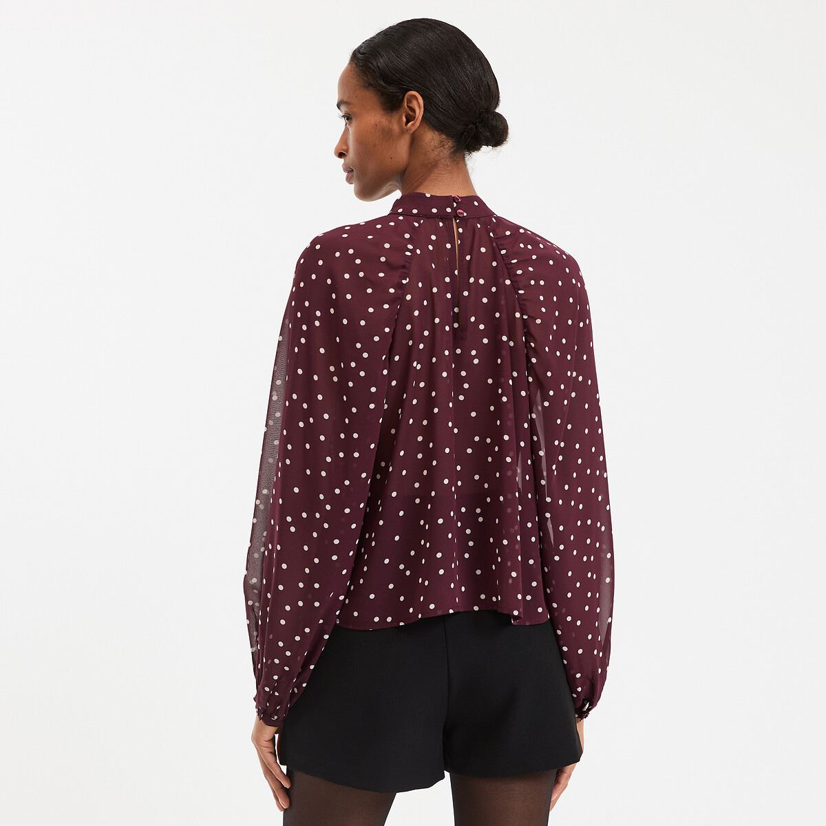 COLEÇÕES LA REDOUTE<br>Camisa com gola alta e estampa de bolinhas