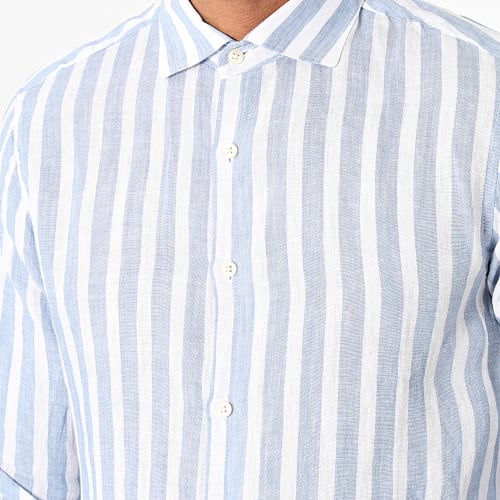 Chemise Manches Longues A Rayures Blanc Bleu Clair