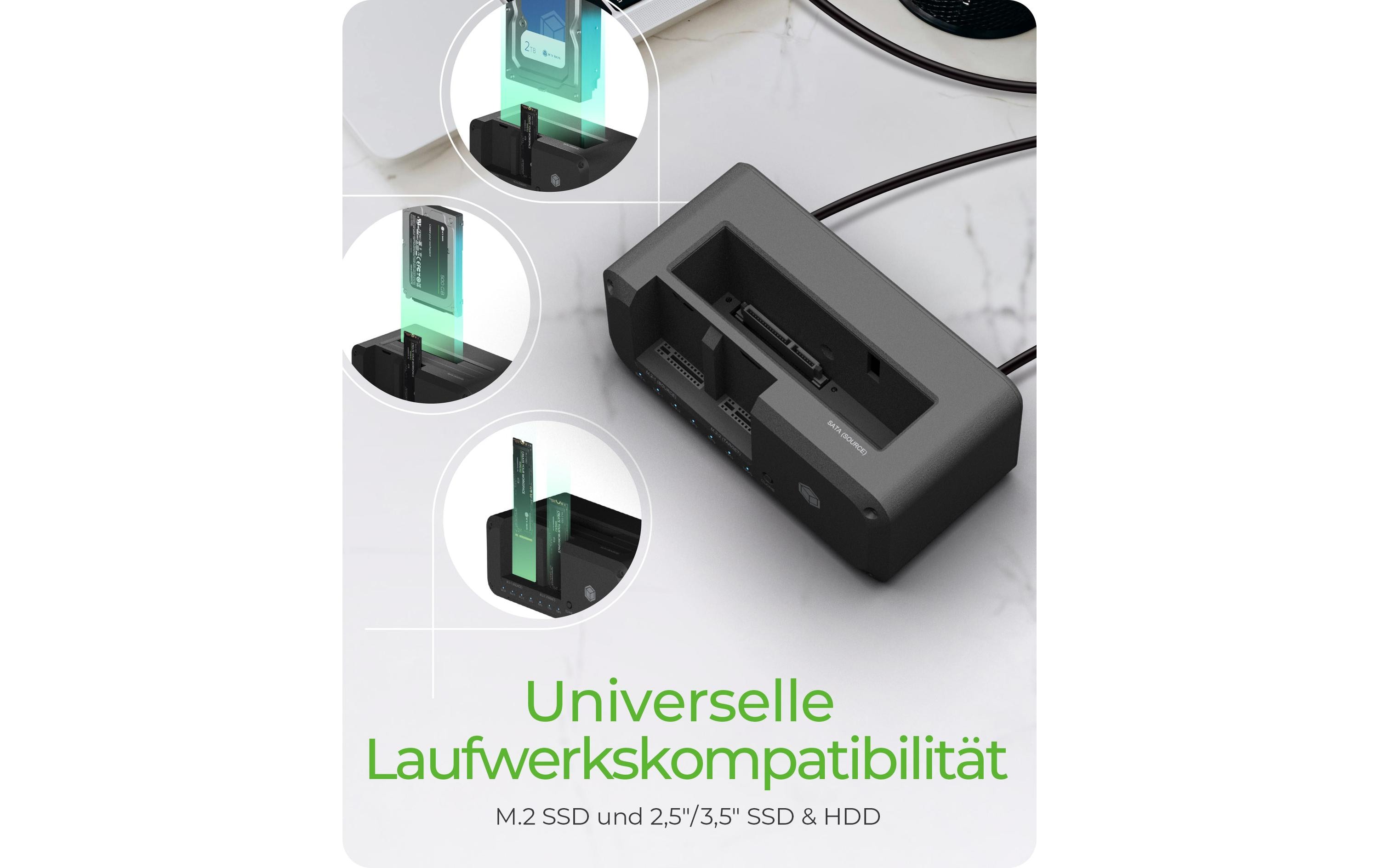 Docking- und Klonstation IB-2924 MSCL-C31Clone & DockingStation für SATA & M.2 HDDs/SSDs mit USB 3.2 Gen 1 Type-C Anschluss