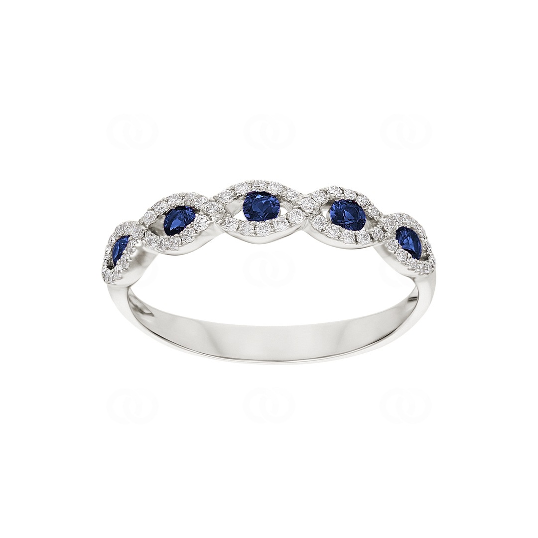 Damenring 750/18 K Weissgold mit Diamanten 0.18 ct H/Si und Safire 0.28 ct