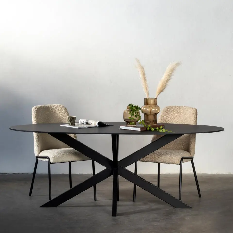 Eettafel Zwart Fenix Metaal - 200x90x76cm - Harper