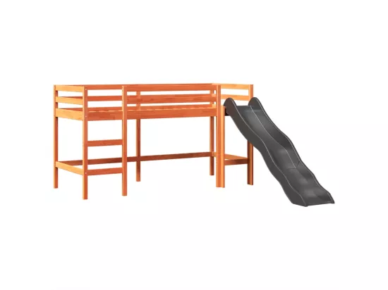 Lit mezzanine enfants avec tour rose 90x200 cm bois pin massif