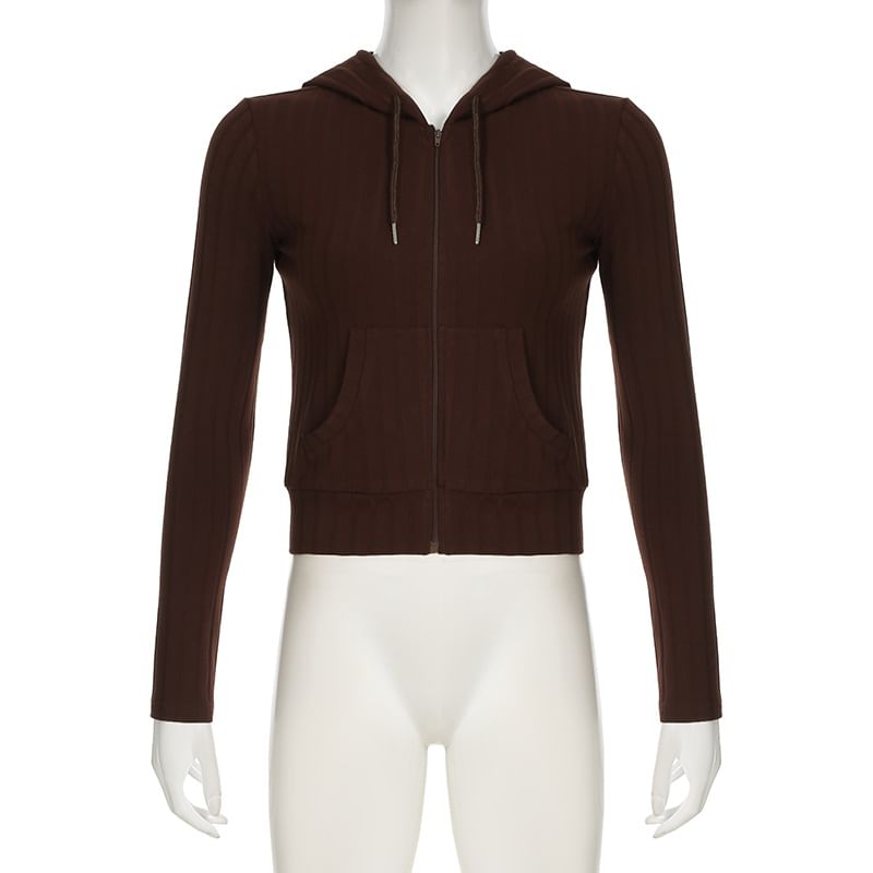 BrickBlack - Effen geribbeld vest met capuchon en rits