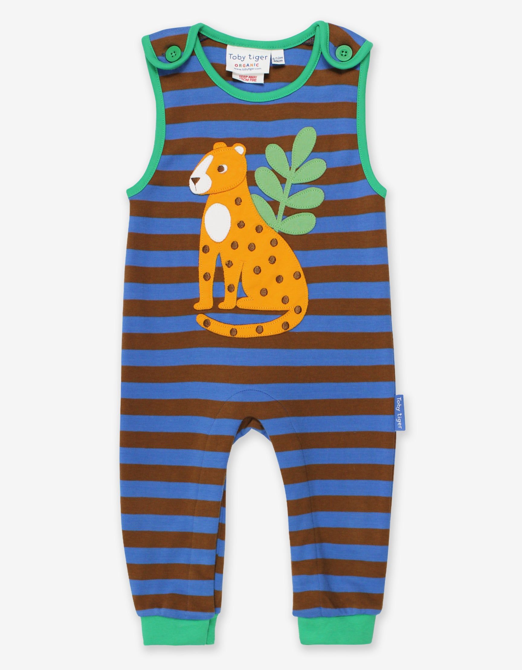 Toby Tiger Strampler, mit Trägern und Leopard Applikation
