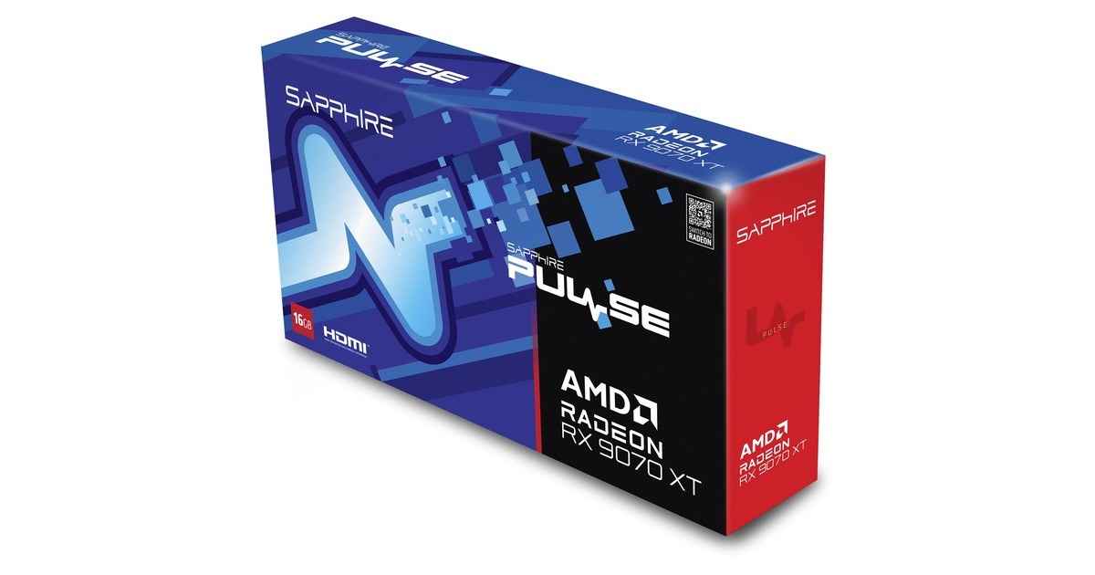 SAPPHIRERadeon RX 9070 XT Pulse grafische kaart  (Zwart, 2x DisplayPort, 1x HDMI 2.1, RDNA4)
