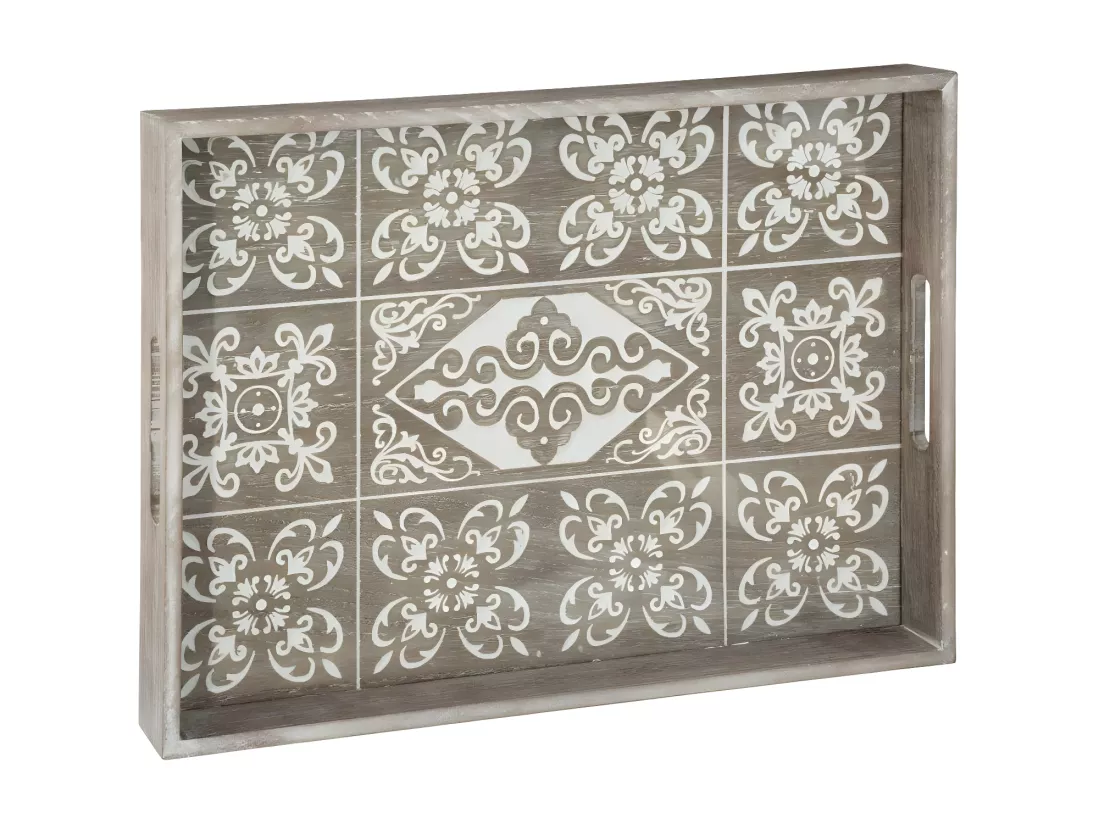 Plateau en Bois Blanchi et Verre