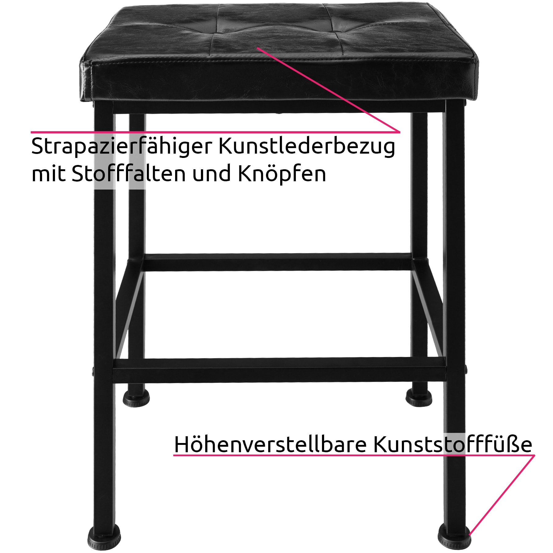 tectake® 2er Set Barhocker, gepolstert, mit höhenverstellbaren Kunststofffüßen, Sitzhöhe 62 cm
