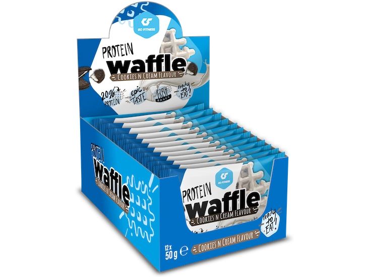Go Fitness Nutrition Protein Waffle Box 12 x 50 g, Cookie Protein Waffel mit weisser Masse überzogen und Cookies n Cream Aroma