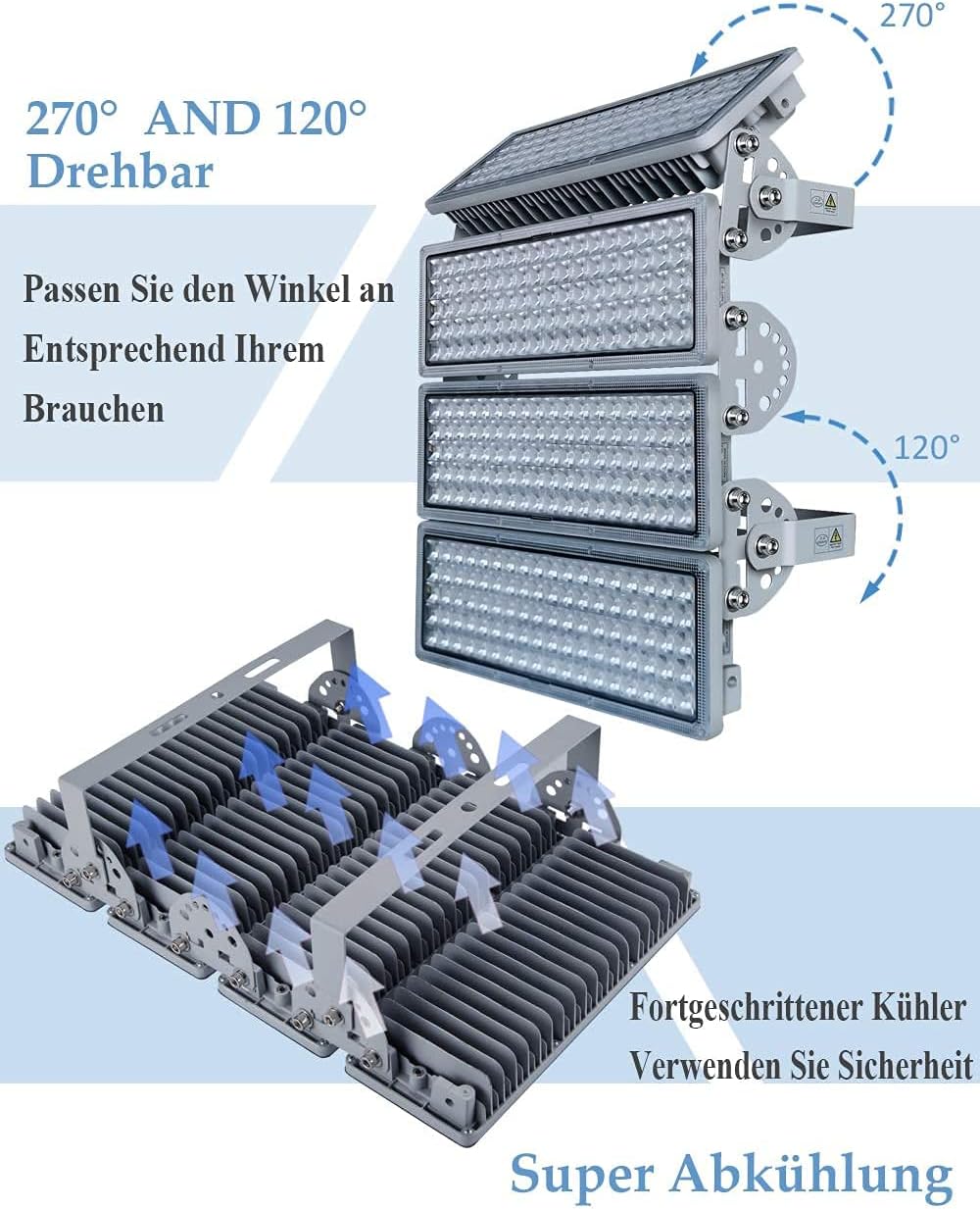 400W LED Strahler Flutlicht Außen 40000LM Außenstrahler Flutlichter LED Fluter 4 Flutlichtstrahler mit verstellbarem Winkel 6500K IP67 Wasserfest für Stadien