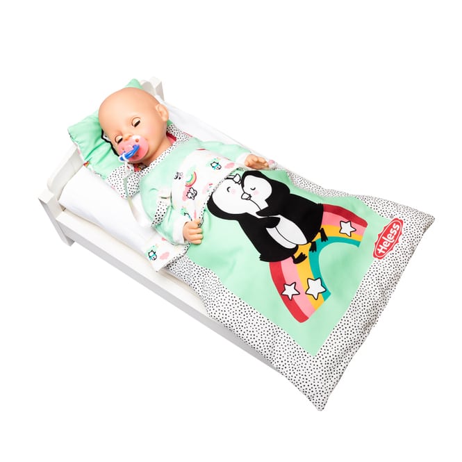 Puppenbettdecke und Kissen - Pinguin