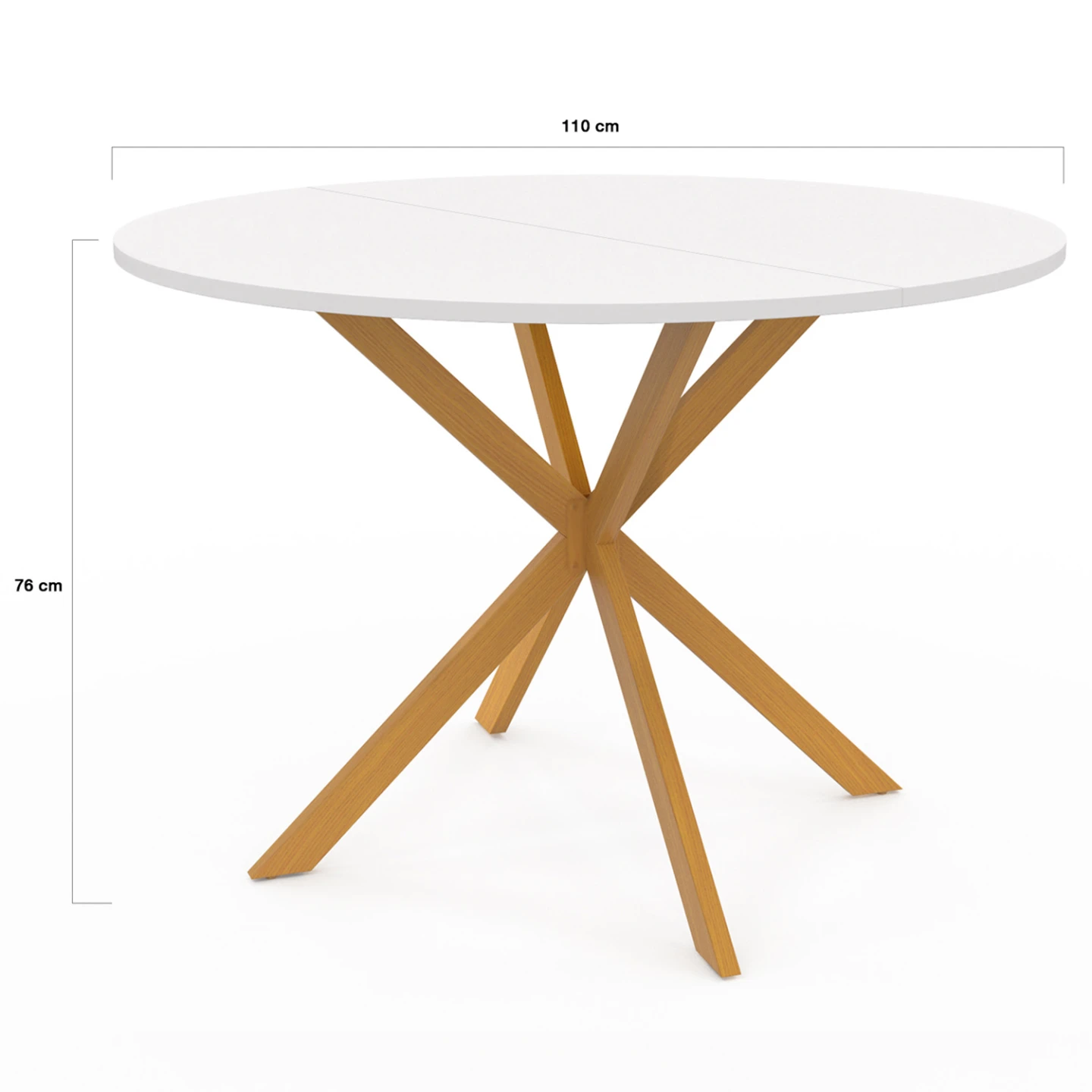 Table à manger ronde GISELE 6 personnes pied araignée bois plateau blanc 110 cm