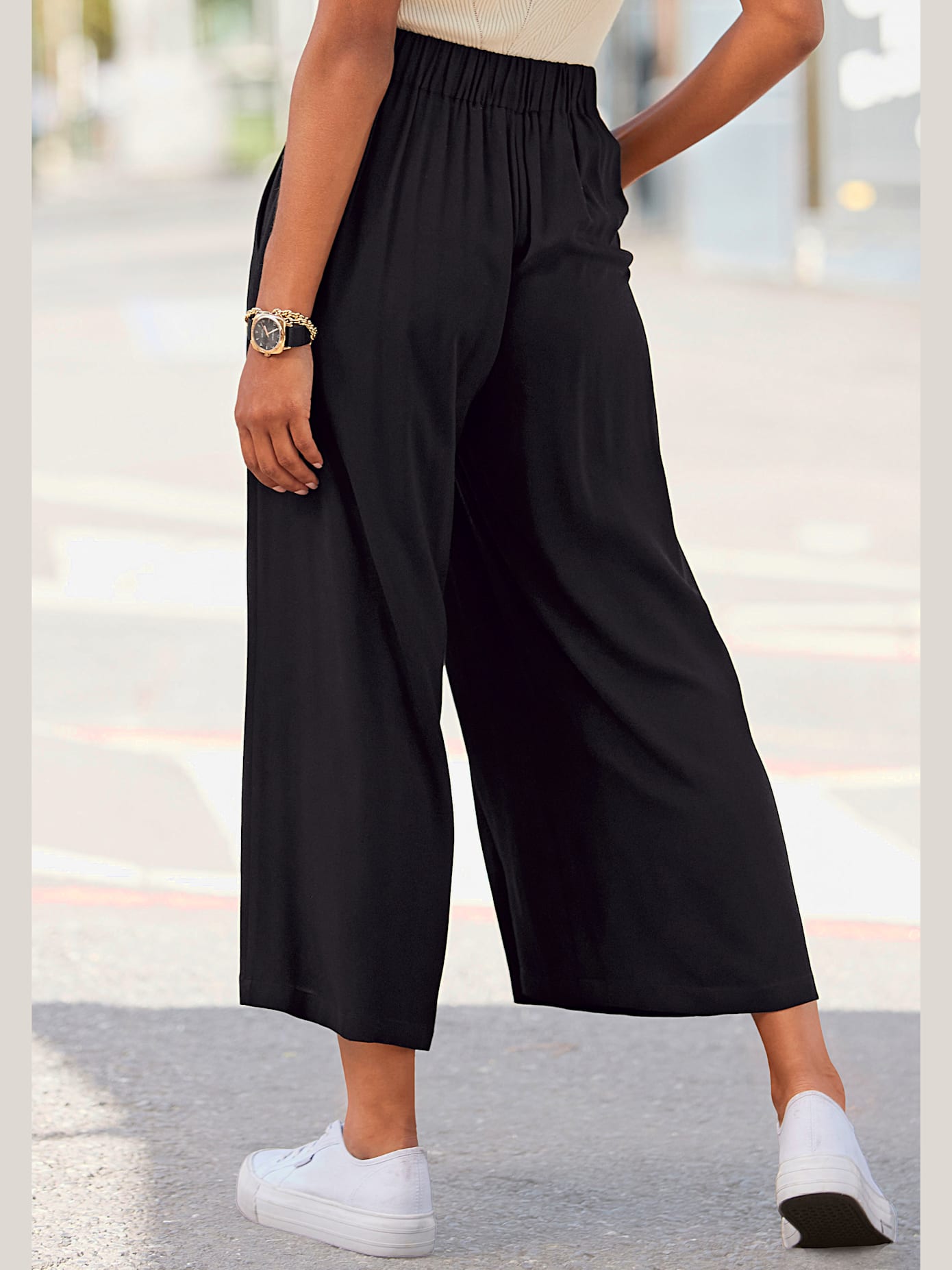 Jupe culotte large ceinture avec élastique au dos