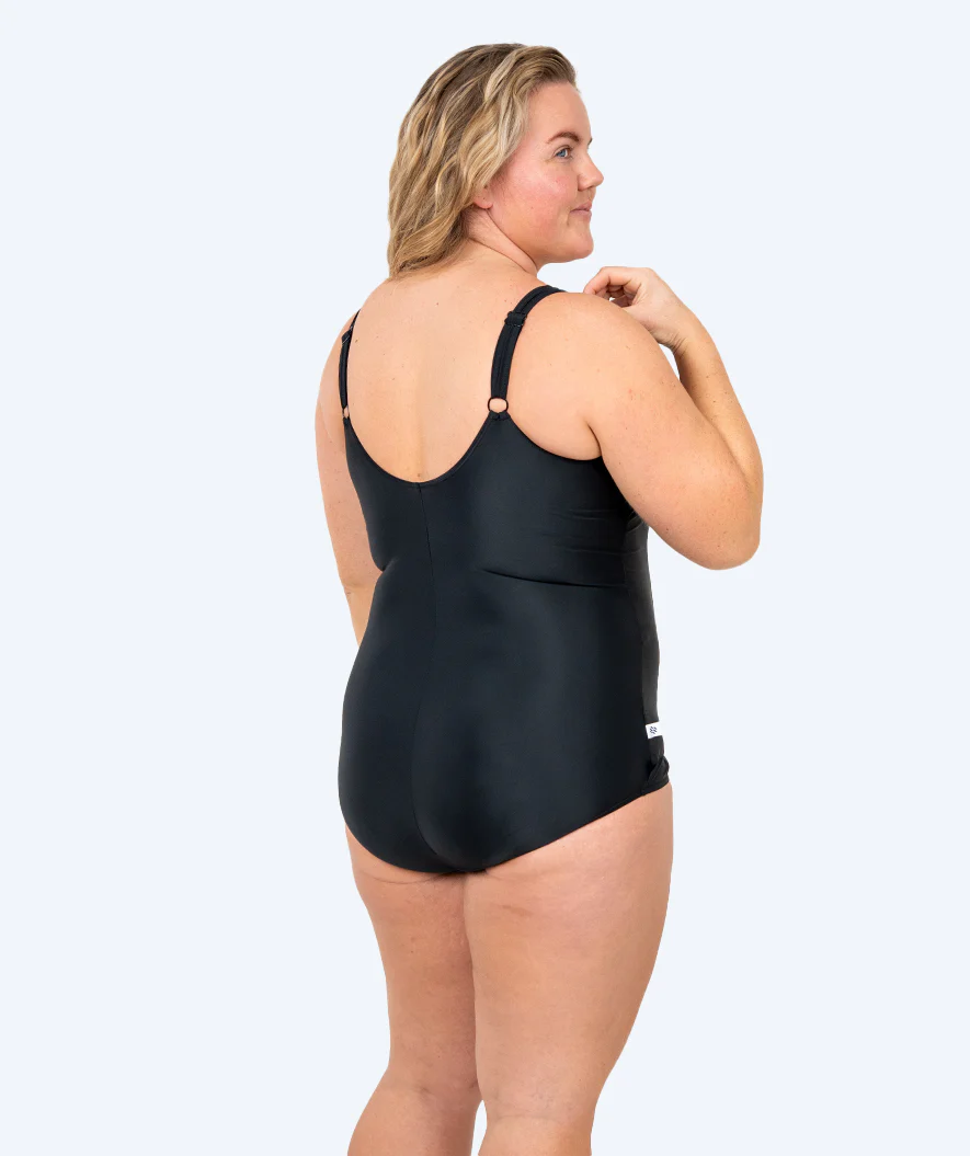 Watery badedragt plus size til damer m. blomster - Vale - Sort/blå