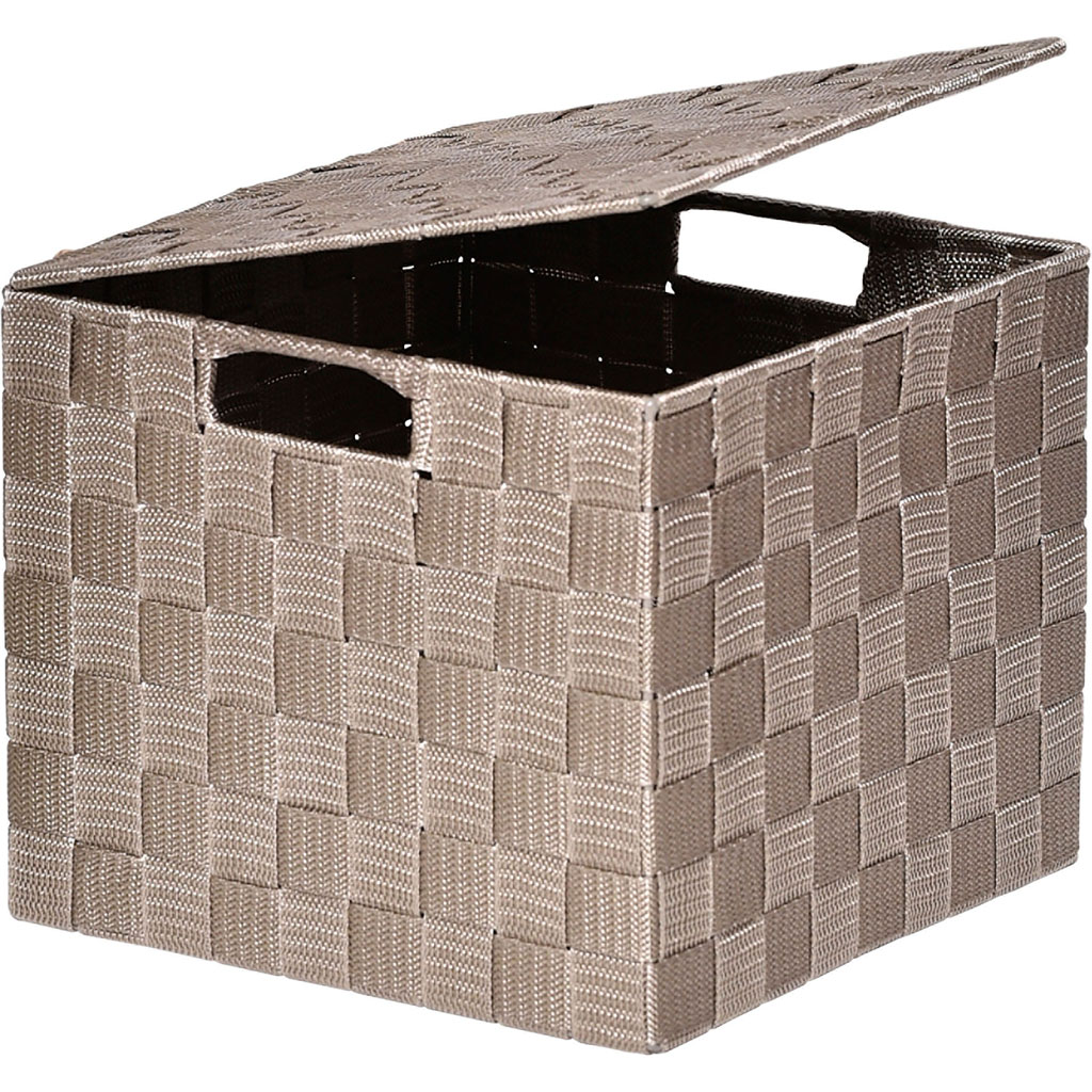 Panière de rangement carrée polyester taupe 24x20x24cm