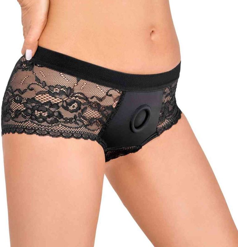 Bad Kitty - Strap On Slipje - Zwart - Kant - Maat Small