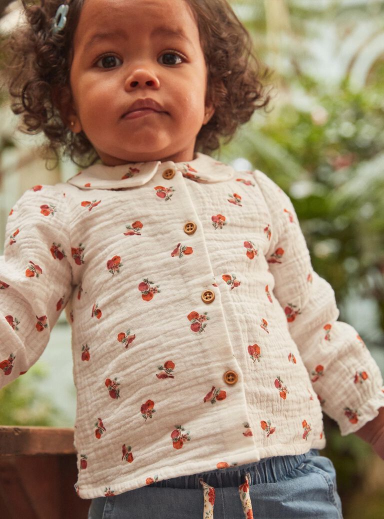 Chemisier vanille en gaze de coton à imprimé fruits