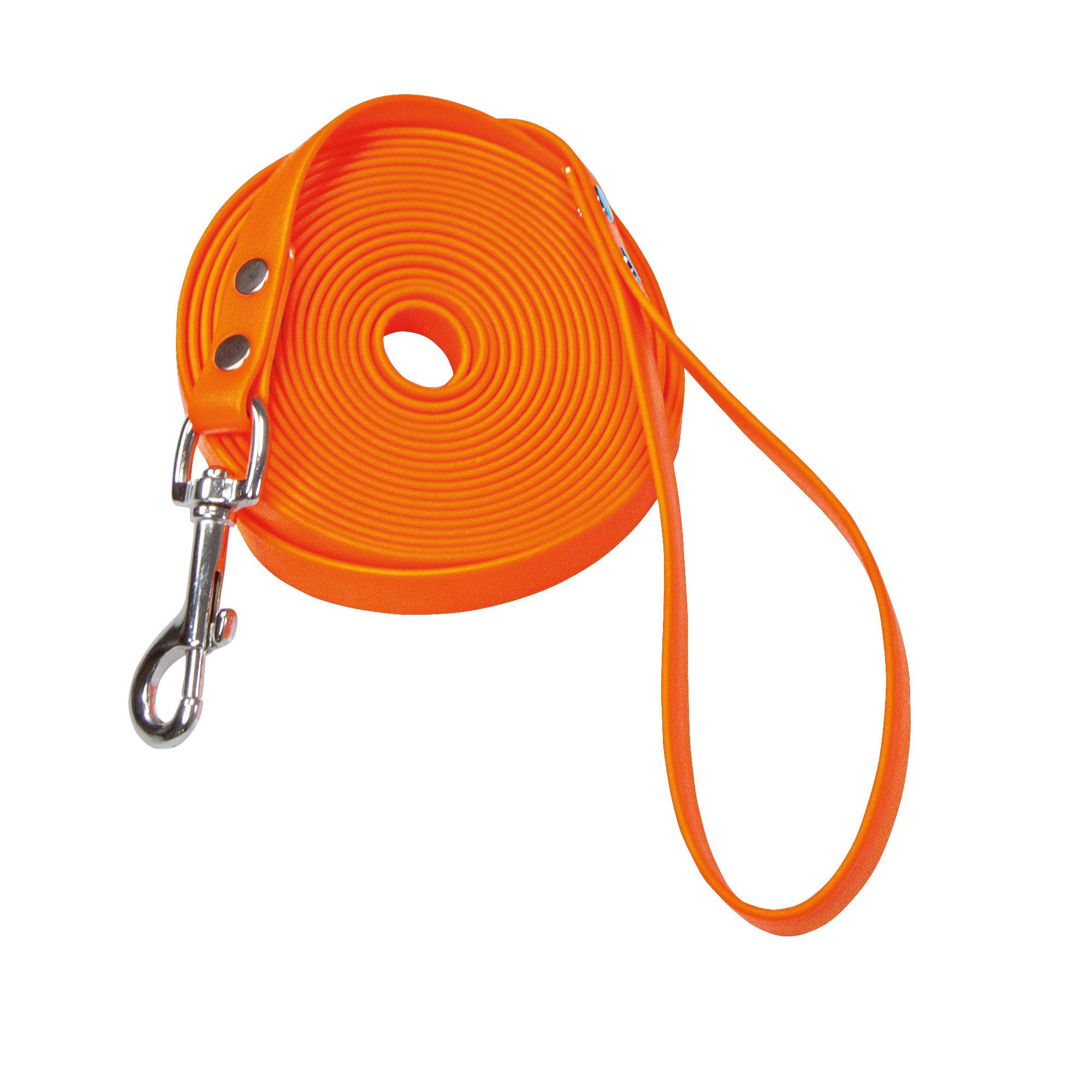 Schecker orange Biothane® Schleppleine mit Handschlaufe - 5 m/16mm - widerstandsfähig