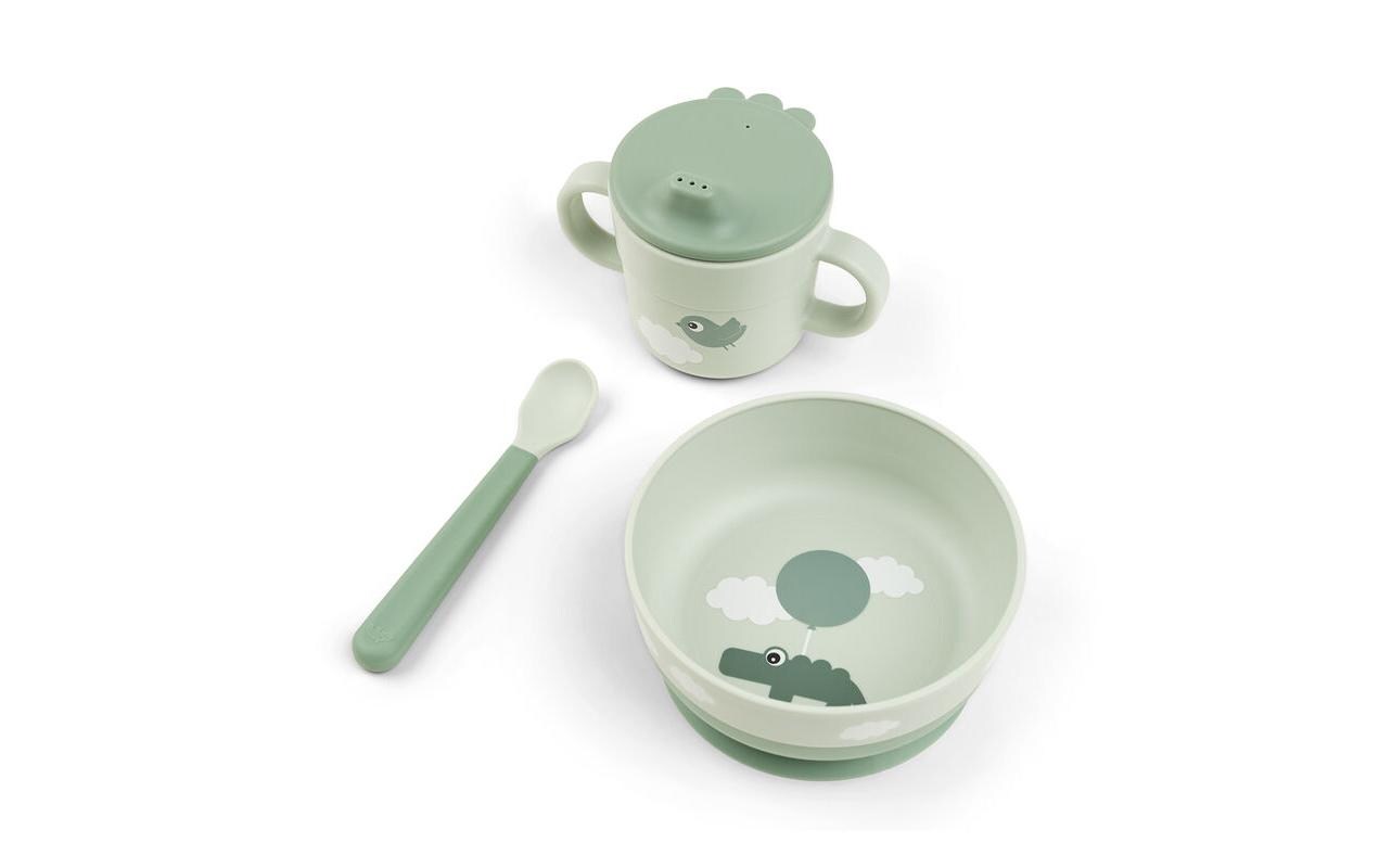 Kindergeschirrset Foodie first meal Happy Clouds GrünFirst-Meal Set mit Saugfuss