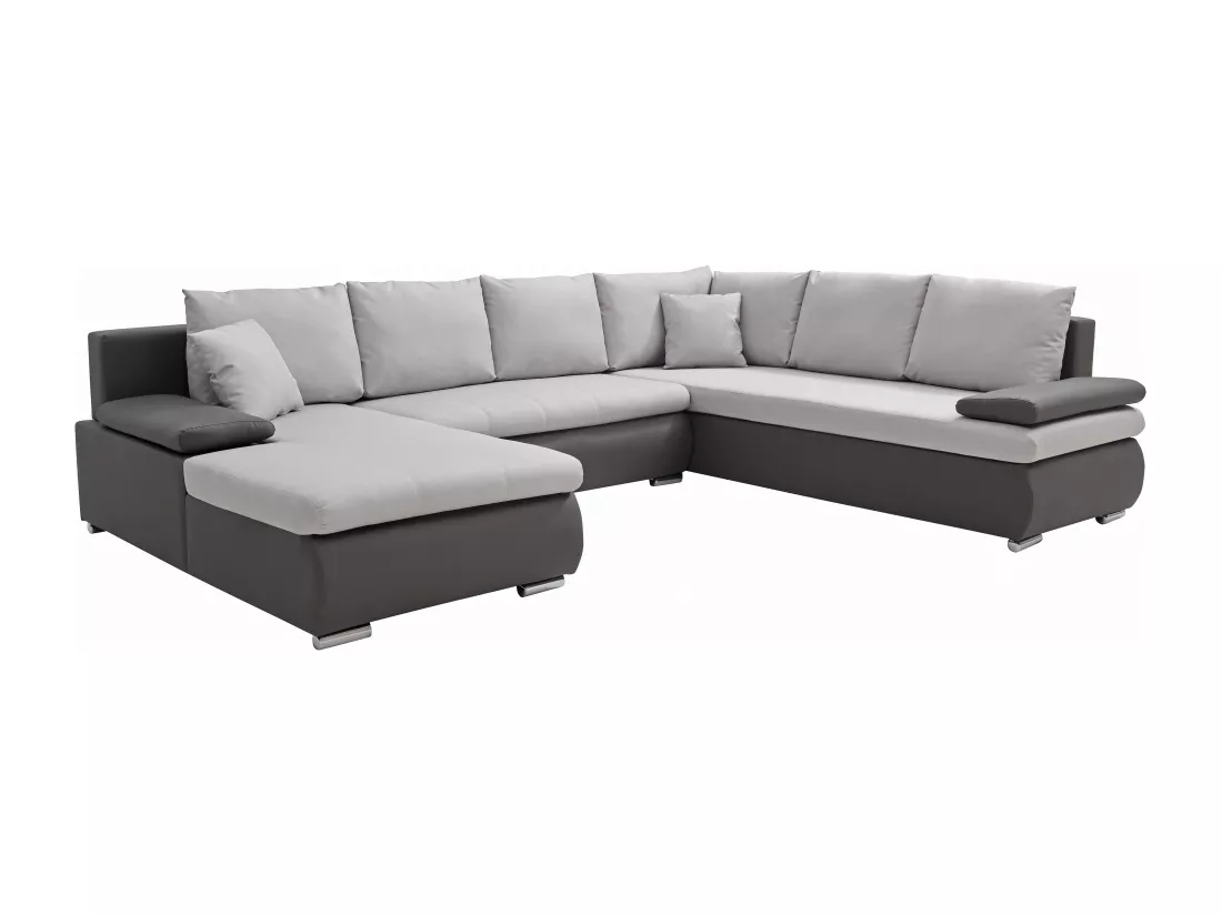 Canapé d'angle gauche panoramique convertible en simili et tissu gris DAKOTA II
