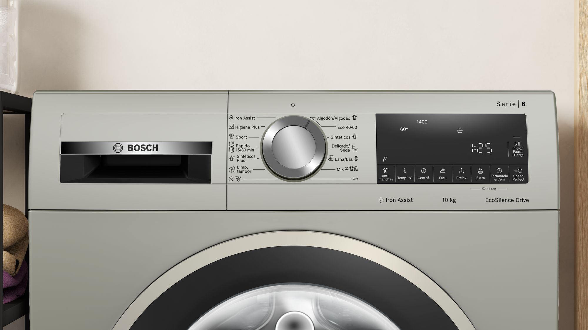 PRODUTO RECONDICIONADO # Máquina de Lavar Roupa Série 6 com Carregamento Frontal, 10 kg, 1400 rpm, Aço Inoxidável Fosco Anti-Impressão Digital WGG254ZXESB