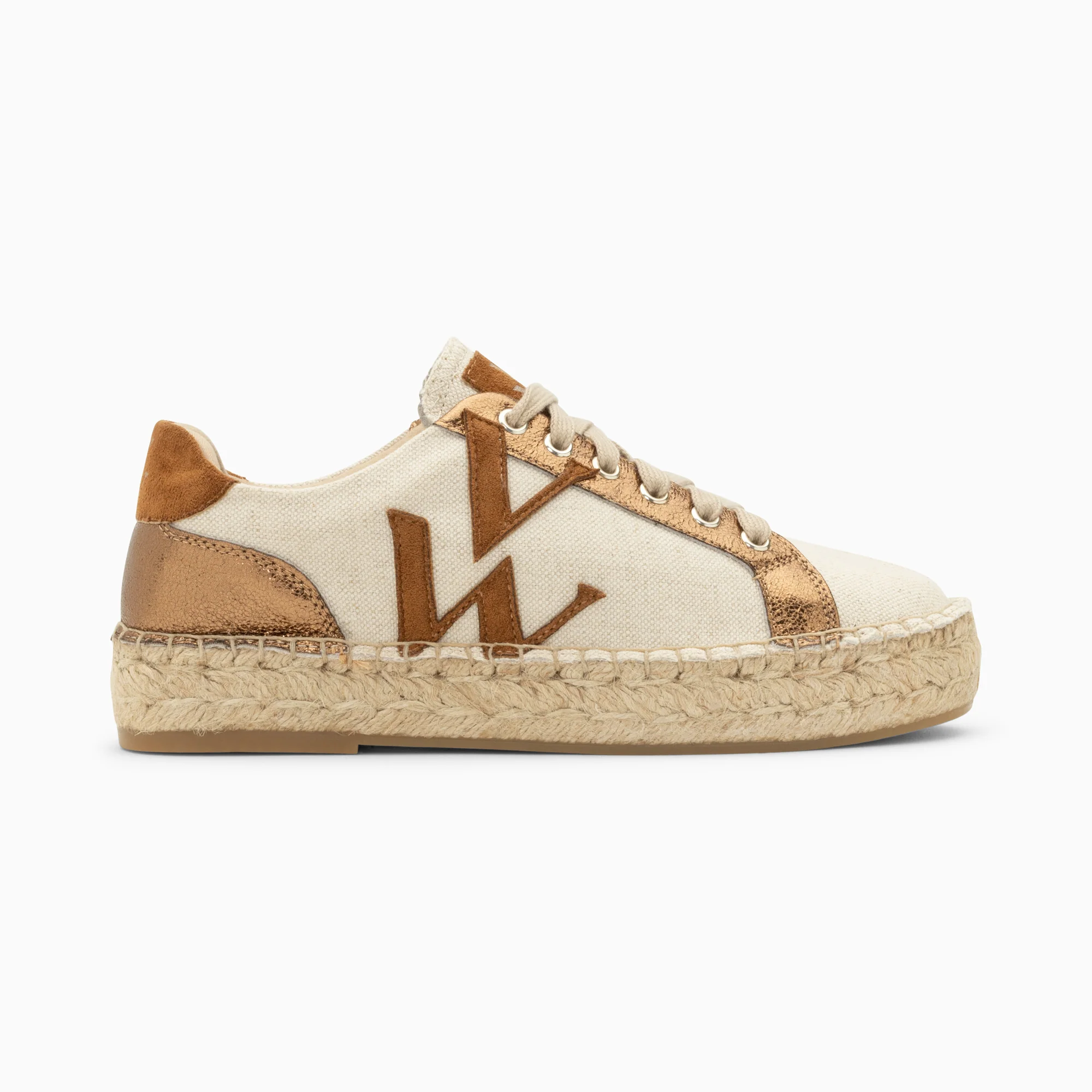 Sneakers-Baskets monogramme Aurore café et bronze à semelle espadrille